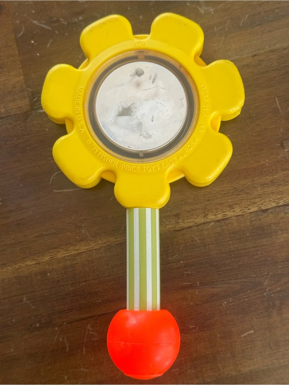 Fisher-Price Yellow Flower Rattle Toy - Baby Handheld Shaker 1973